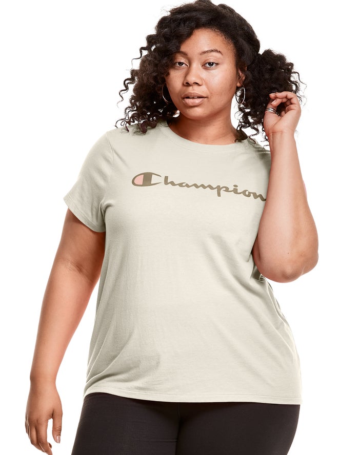 Champion Plus Classic Script Logo Kadın Tişört Krema ( BOLWZJ180 )